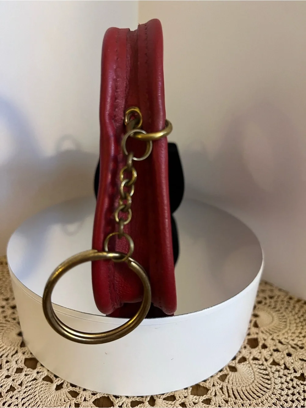 Red Leather Key Ring with Brass Chain COACH HAND BAG CHARM